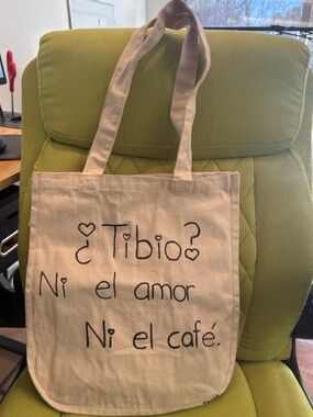 Beige Canvas Tote Bag with Spanish Script